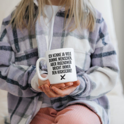 Lustige Kaffeetasse "Ich kenne ja viele dumme Menschen..." Frühstück Morgen Arbeit Tasse Büro Geschenk