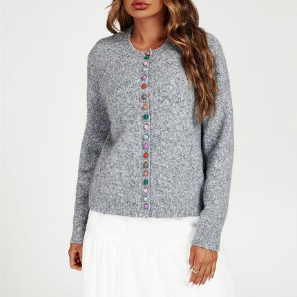 Rainbow Buttons Cardigan In Grey
