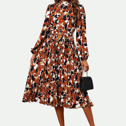 High Neck Long Sleeve Midi Dress In Rust