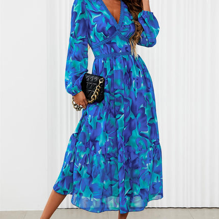Floral Print Long Sleeve Maxi Dress In Blue