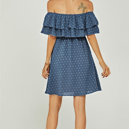 Bardot Frill Mini Dress In Blue
