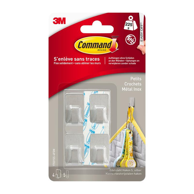 Command™ Edelstahl-Metallhaken Größe S, 17031SS-4ES, 4 Haken, 5 Strips | Packung (1 Stück)