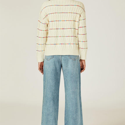 Rainbow Stripe Knitted Cardigan In White