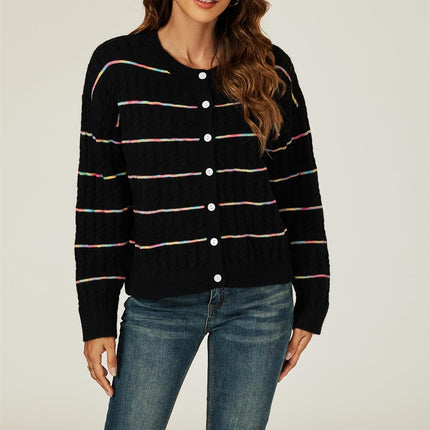 Rainbow Stripe Knitted Cardigan In Black