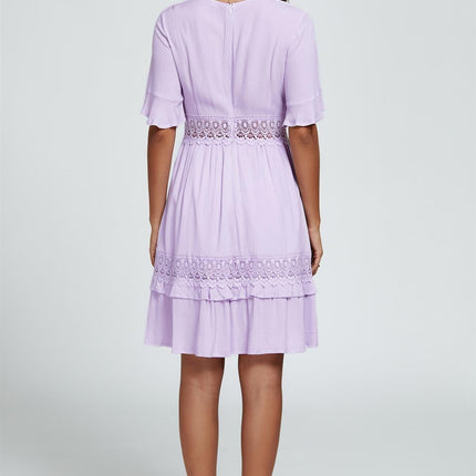 V Neck Lace Mini Dress In Purple