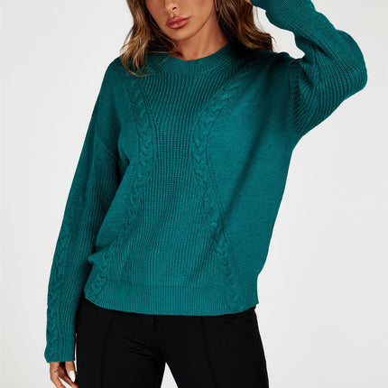 Cable Knit Crew Neck Jumper In Dark Green