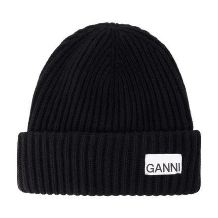Beanie-Hut - Ganni - Wolle - Schwarz