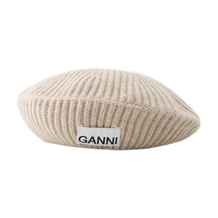 Rib Beret Hut - Ganni - Wolle - Beige