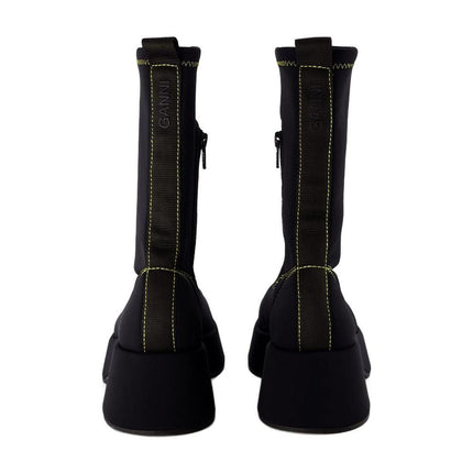 Retro Flatform Stiefel - Ganni - Synthetik - Schwarz