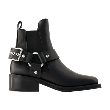 Biker Chelsea Ankle Boots - Ganni - Leder - Schwarz