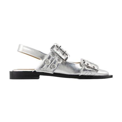 Feminine Buckle Ballerinas - Ganni - Kunstleder - Silber