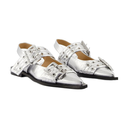 Feminine Buckle Ballerinas - Ganni - Kunstleder - Silber