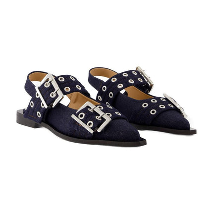 Feminine Buckle Ballerinas - Ganni - Baumwolle - Blau