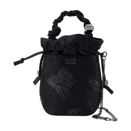 Bou Mini Flower Handtasche - Ganni - Satin - Schwarz