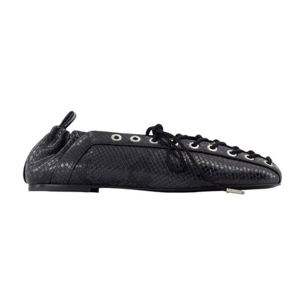 Eyelets Lace Up Snake Ballerinas - Ganni - Synthetik - Schwarz