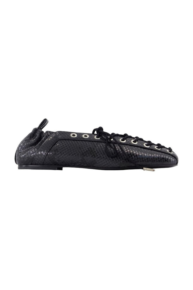 Eyelets Lace Up Snake Ballerinas - Ganni - Synthetik - Schwarz