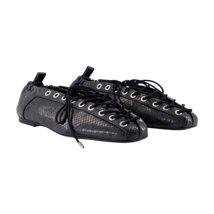 Eyelets Lace Up Snake Ballerinas - Ganni - Synthetik - Schwarz