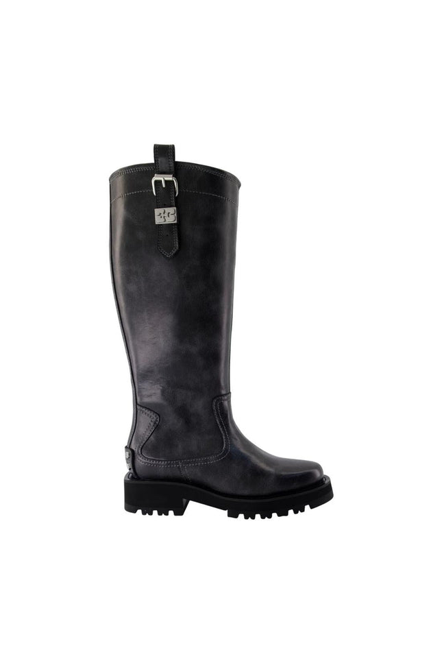 Vintage Studs Stiefel - Ganni - Leder - Grau