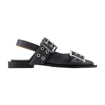 Feminine Buckle Vintage Ballerinas - Ganni - Leder - Grau