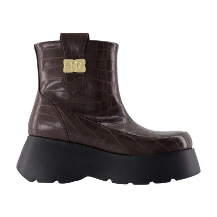 Kat Low Croco Ankle Boots - Ganni - Leder - Braun