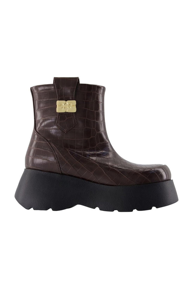 Kat Low Croco Ankle Boots - Ganni - Leder - Braun