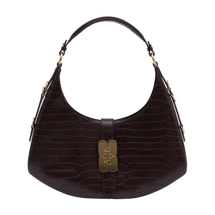 Kat Small Croco Schultertasche - Ganni - Synthetik - Dunkelbraun