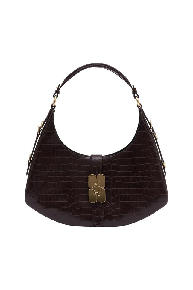 Kat Small Croco Schultertasche - Ganni - Synthetik - Dunkelbraun