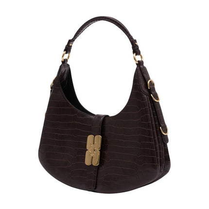 Kat Small Croco Schultertasche - Ganni - Synthetik - Dunkelbraun