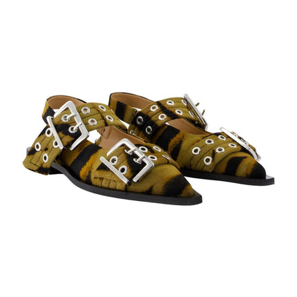 Feminine Buckle Zebra Ballerinas - Ganni - Baumwolle - Beige