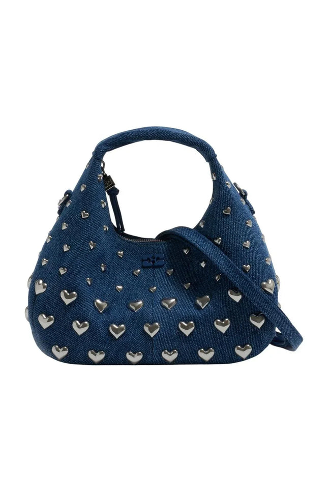 Handtasche Hobo Mini Heart Stud – Ganni – Baumwolle – Blau