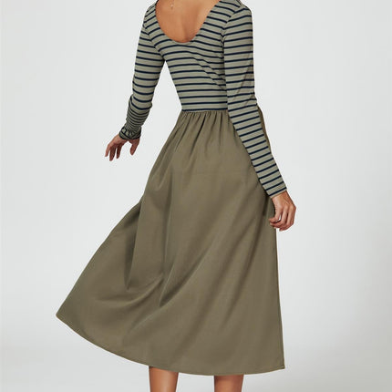 Long Sleeve Stripe Midi Dress In Olive