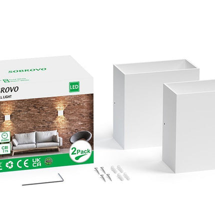SOBROVO LED Wall Light / Wandleuchten 2er Pack 12W Wandlampe Außen/Innen IP65
