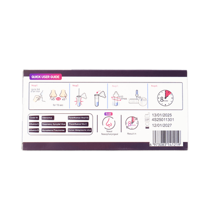 Combo 9in1 - DVOT Professional SARS-CoV-2, Influenza A+B, RSV, Adenovirus, hMPV, PIV 1/3, PIV 2, Mycoplasma | Packung (1 Stück)