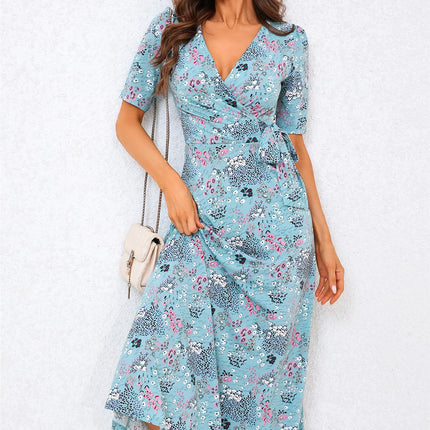 Floral Print Jersey Midi Dress In Blue