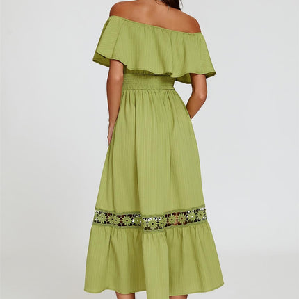 Lace Detail Bardot Maxi Dress In Green