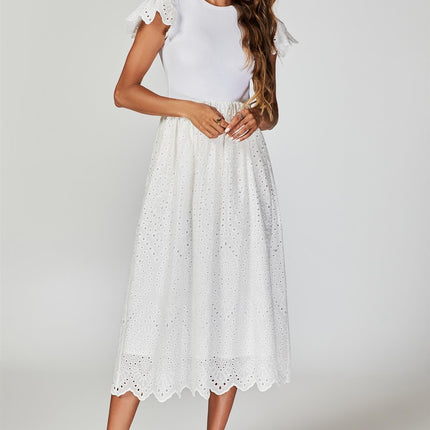 Jersey Broderie Midi Dress In White
