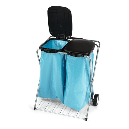 Nölle Profi Abfallsammler fahrbar, 2-fach, Metallbeine, schwarz 66x37x78 cm | 1 Stück