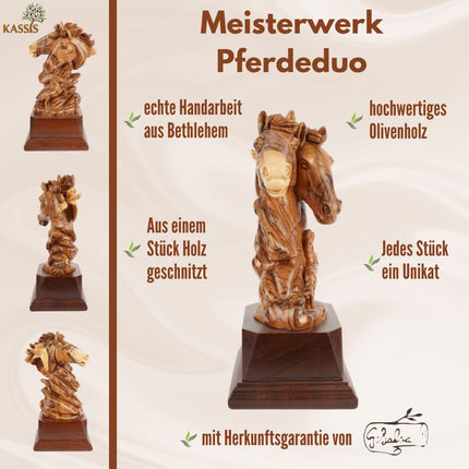 Pferde-Duo aus Olivenholz – Handgeschnitzte Skulptur aus Bethlehem (26 cm)