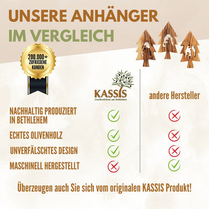 Olivenholz Krippen-Anhänger im Tannenbaum 3er Set (ohne Rinde) | Baumschmuck & Weihnachtsdeko für Advent und Weihnachten