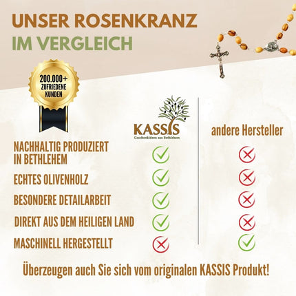 Rosenkranz mit ovalen Perlen aus Metall & Erde | Gebetskette mit Kreuz als Geschenk zur Taufe, Kommunion & Firmung