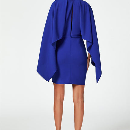 Back Detail Mini Dress With Cape In Blue