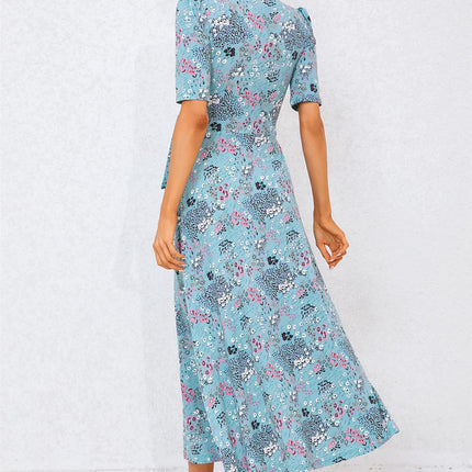 Floral Print Jersey Midi Dress In Blue