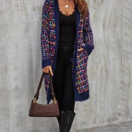 Pink mix Multi colour Speckles Boucle Check Cardigan In Navy