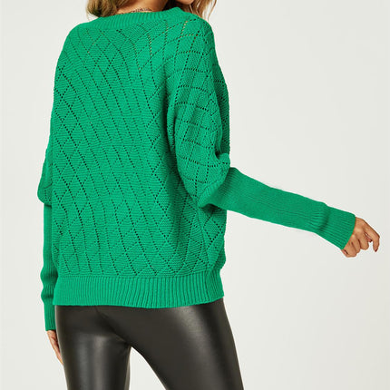 Pointelle Striped Sheer Jumper In Green