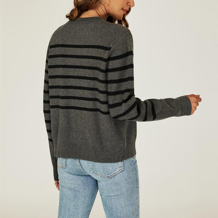 Pocket Stripe Knitted Cardigan In Dark Grey