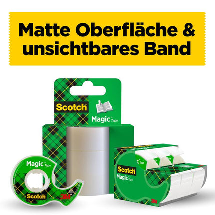 Scotch® Magic™ Unsichtbares Klebeband, 3 Rollen, 19 mm x 25 m + 1 Handabroller GRATIS | Packung (1 Stück)