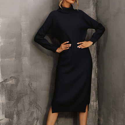 Wool Blended Jumper Dress With High Neck In Black