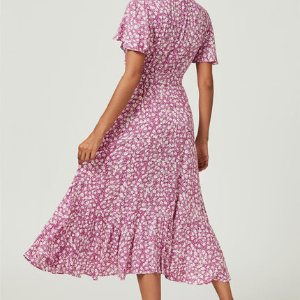 Floral Print Midi Wrap Dress In Pink