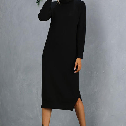 Wool Blended Jumper Dress With High Neck In Black