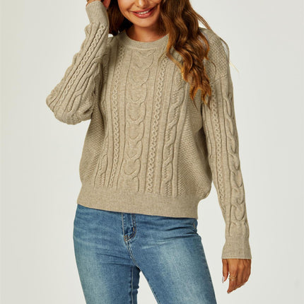 Cable Knit Crew Neck Jumper In Taupe